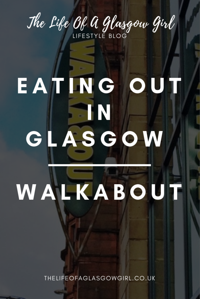 Pinterest Graphic Pinterest graphic for blog post on Walkabout in Glasgow city centre. A close up of the walkabout sign outside of the building