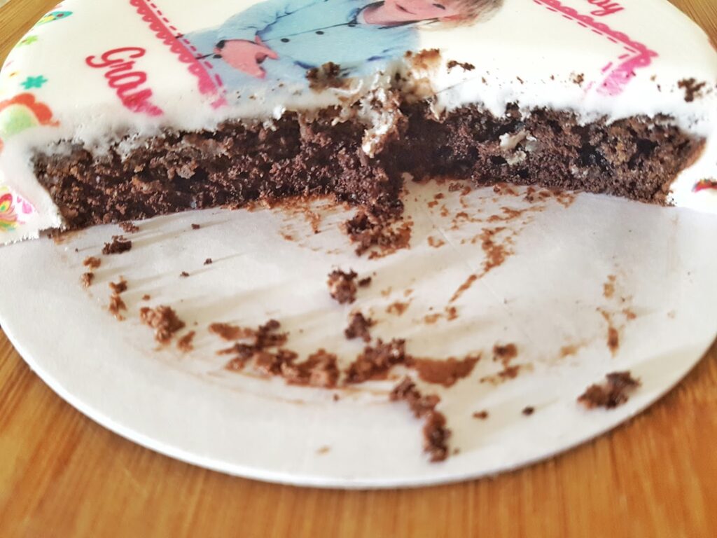Close up of the chocolate sponge bakersday cake