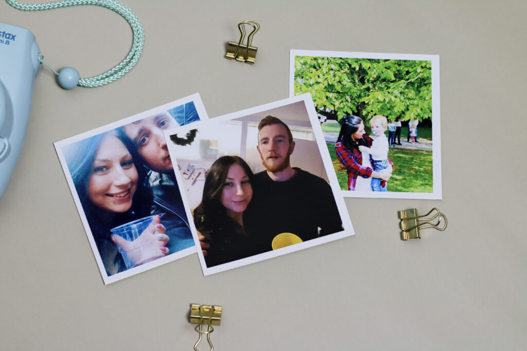 A flatlay photo of 3 photo prints of Ofaglasgowgirl family from Printiki