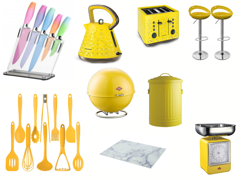 A photo of different yellow kitchen appliances A photo collage of yellow Kitchen appliances