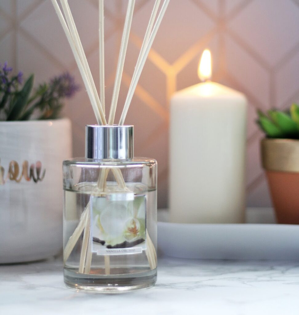 Close up photo of a reed diffuser from Home Bargains