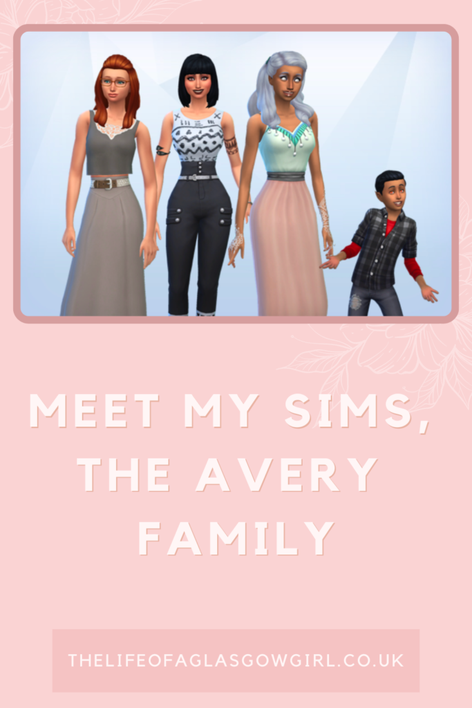 Sims 4 Family | Meet My Sims, The Avery Family Pinterest Graphic