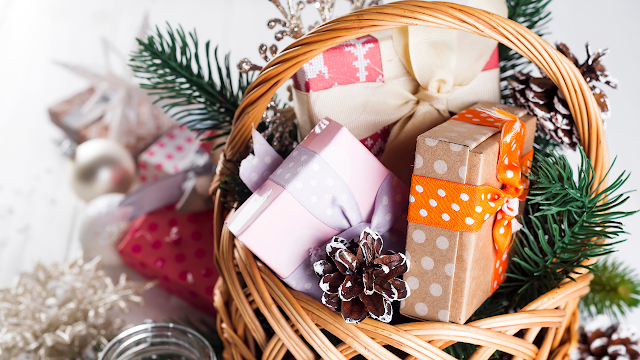Stock photo of a Christmas gift basket