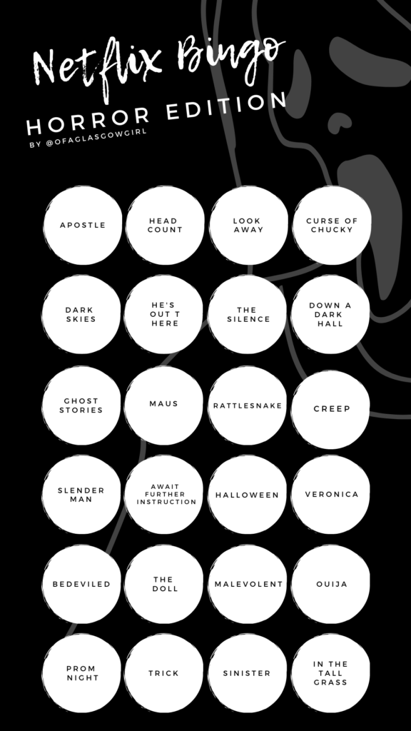 Ultimate list of Horror films bingo card