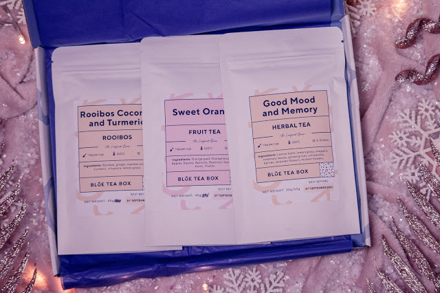 Gifts For Her recommendation - A birds eye view photo of the Blue Tea subscription box.