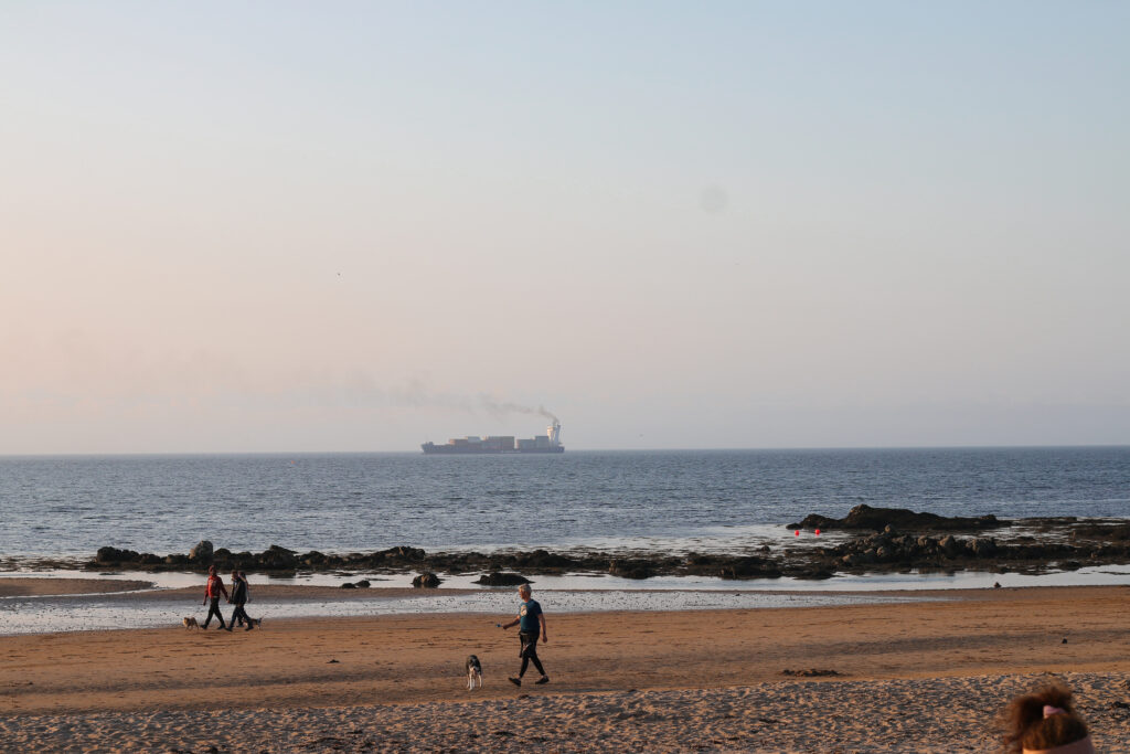 View of a cargo ship in the sea
