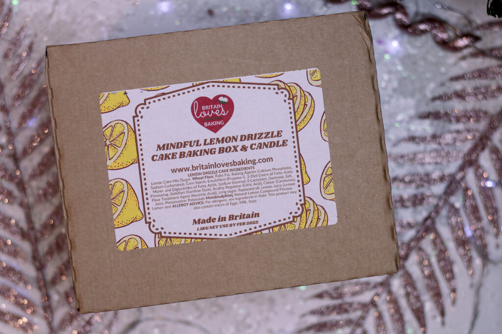 Birdseye view photo of the Britain Loves Baking Mindful Lemon Drizzle Cake Baking Box & Candle