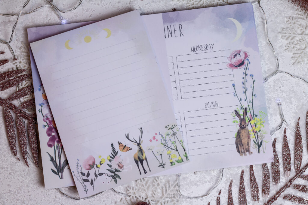 Birdseye view photo of the Glitter And Earth Notepad and Classic Weekly Planner