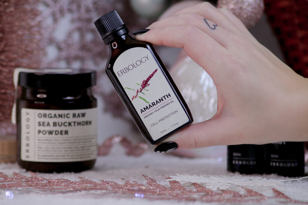 Close up photo of Jordanne holding the Erbology Organic Amaranth Oil