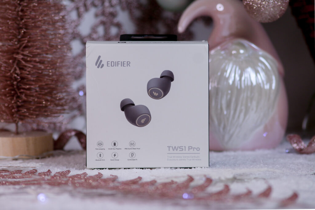 Close up photo of the Edifier TWS1 Pro True Wireless Stereo Earbuds packaging