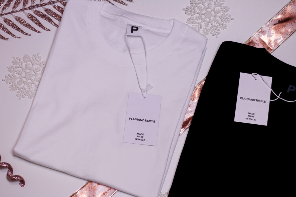 Birdseye photo of two PLAINANDSIMPLE t-shirts 