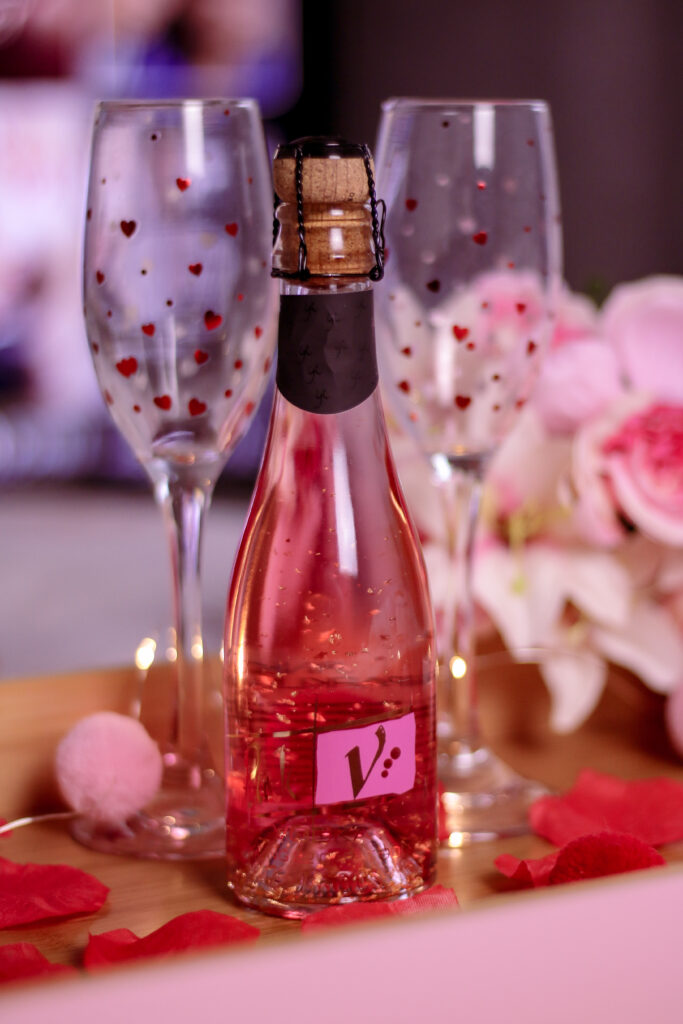 How to Have the Best Valentine's Day Movie Night - A close up photo of a mini bottle of pink vodka from IL Gusto
