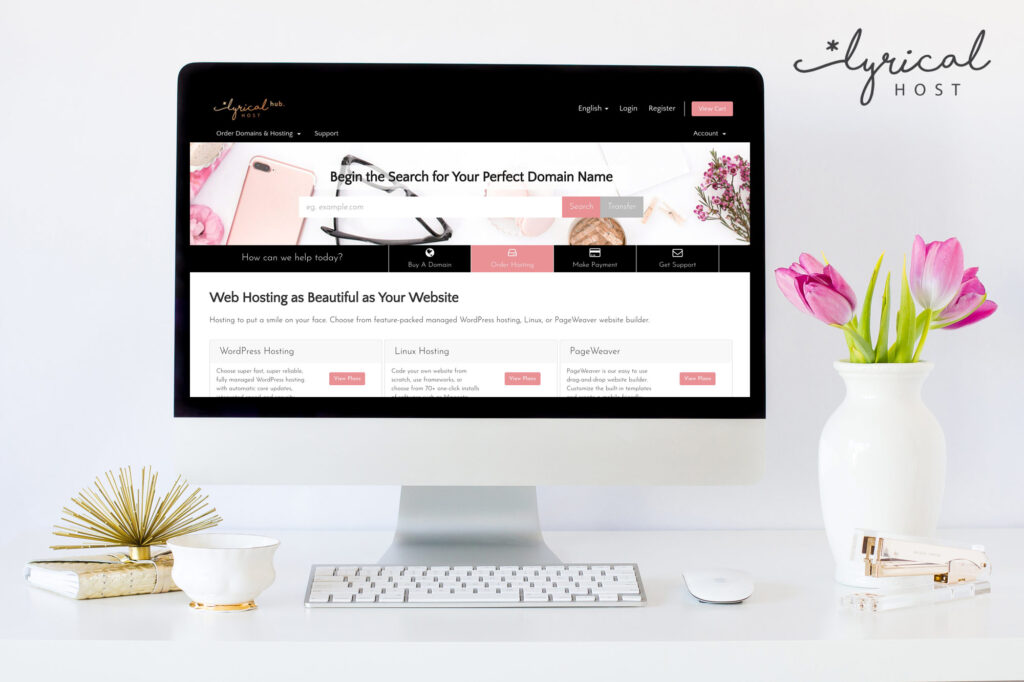 Mock up photo of Lyrical Host Website on a desktop