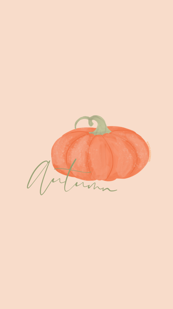Free Autumn Phone Background - Graphic of orange pumpkin and "Autumn" in green text