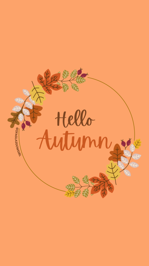 Free Autumn Phone Background - Orange graphic with Hello Autumn in brown and orange text