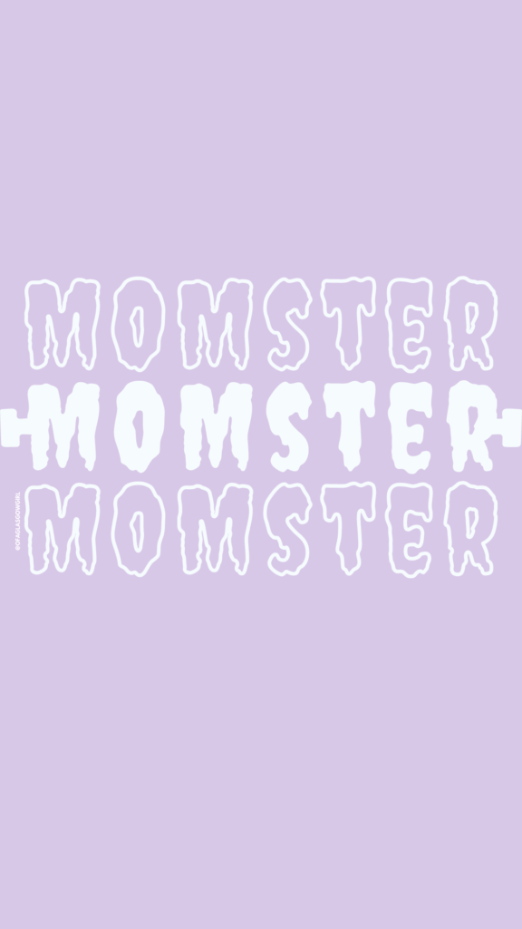 Free Halloween Phone Background - Purple graphic that has white recurring text reading "Momster"