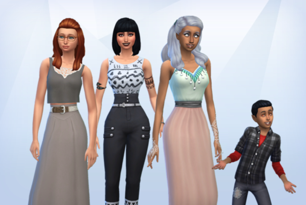 Screen grab of 4 sims after create a sim mode