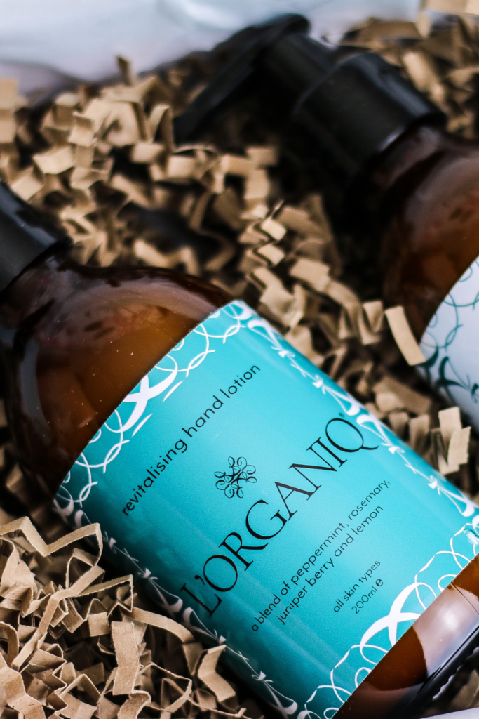 Close up of Revitalising Hand Lotion from L'ORGANIQ in a gift box