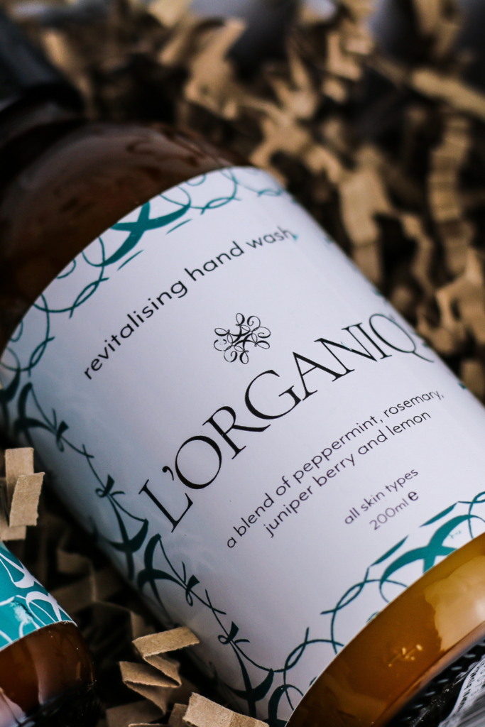 Close up of Revitalising Hand Wash from L'ORGANIQ in a gift box