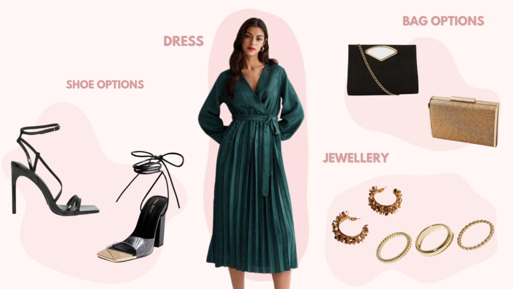 Pale pink graphic with images showing clothing items for Christmas Party Wear