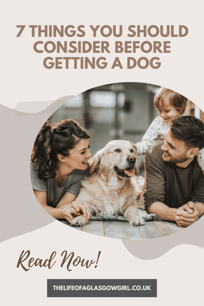 Pinterest Graphic for 7 Things You Should Consider Before Getting a Dog Blog Post on Thelifeofaglasgowgirl.co.uk
