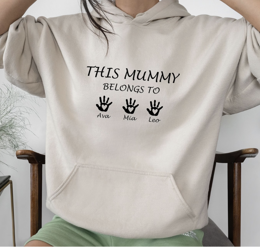 Photo of a personalised This Mummy Belongs to Custom Mama Hoodie by LismoreBoutique on Etsy