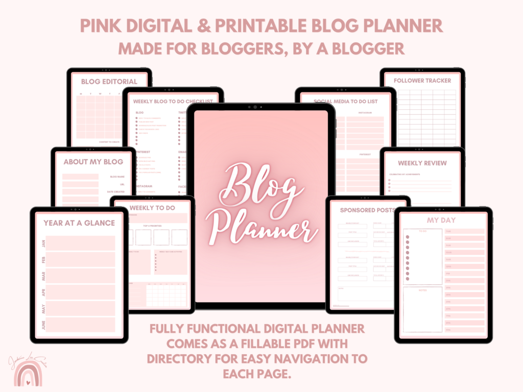 Pink graphic depicting what the pink blog planner looks like