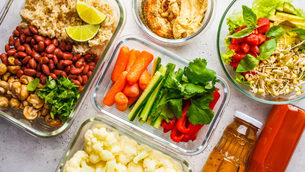 Stock photo from Canva by Ninafirsova of healthy food prepared in glass food containers