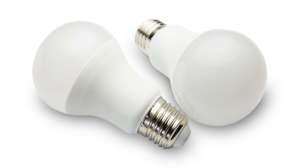 Stock photo from Canva by sibadanpics at Getty images of two LED light bulbs