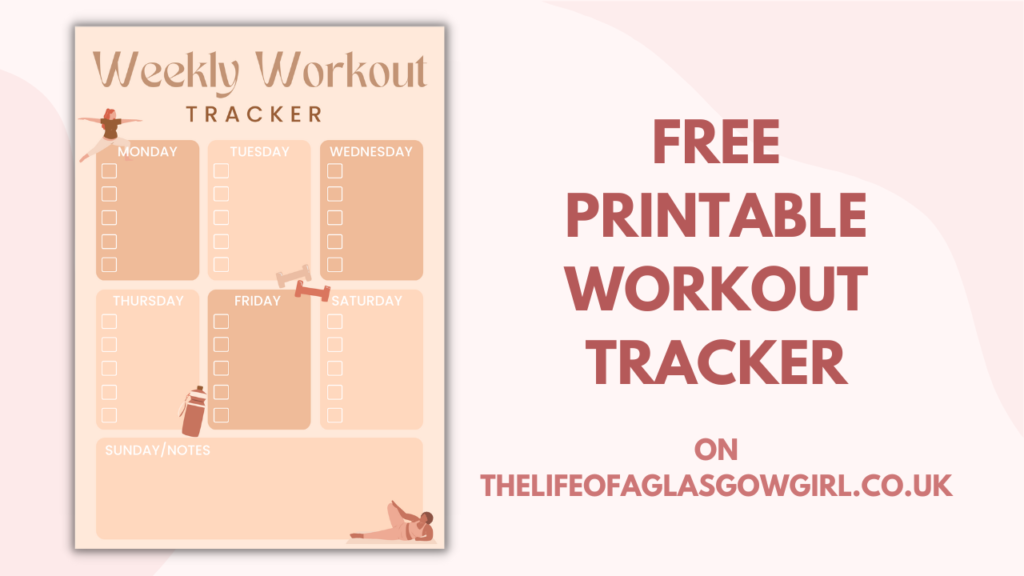 Pink graphic that shows an image of the free weekly workout tracker