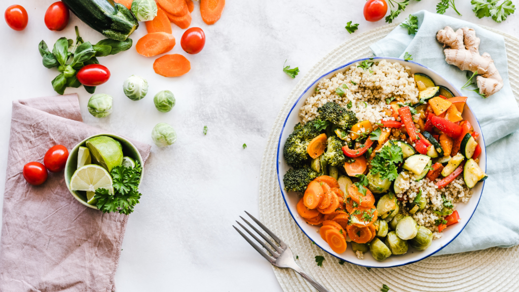 Stock photo from Pexels by Ella Olsson of a salad bowl on a white table cloth