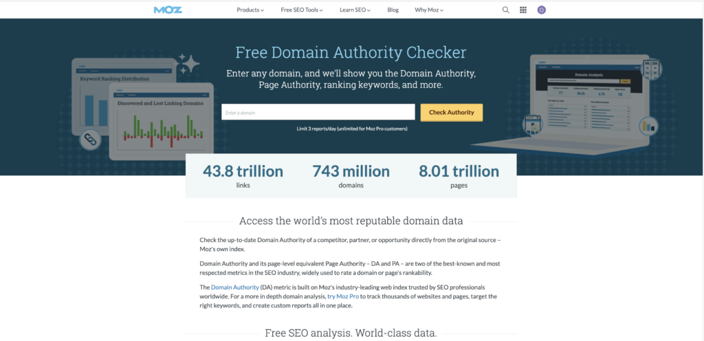 A screenshot taken of the
moz.com/domain-analysis page