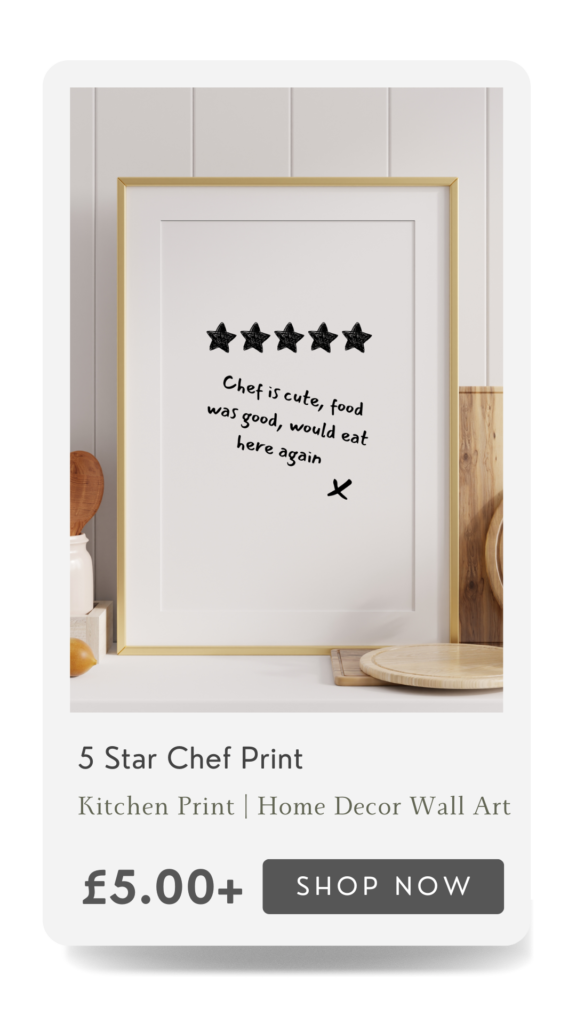 A vertical graphic that depicts a Kitchen Home Decor Print available on Jordanneleecreative.etsy.com
