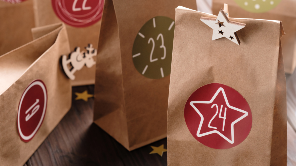 Extreme Close Up Stock photo From Canva by nina_gili of a DIY Advent Calendar using paper bags