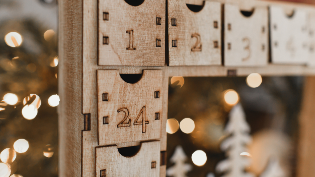 Close up Stock photo from Canva by kipgodiย at Getty Images of a wooden drawer Advent Calendar