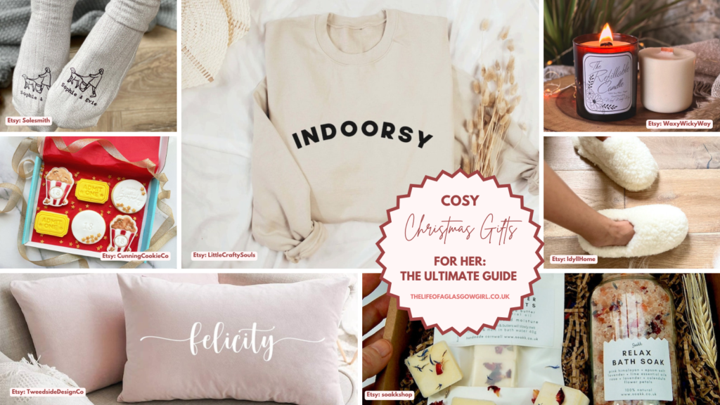 Social media sharing graphic for The Ultimate Guide to Cosy Christmas Gifts for Her blog post on Thelifeofaglasgowgirl.co.uk