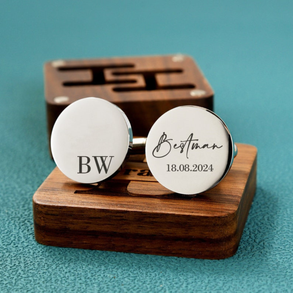 Photo of a Personalised Engraved Groomsmen Groom Best man Cufflinks Gifts by MarHappiness on Etsy