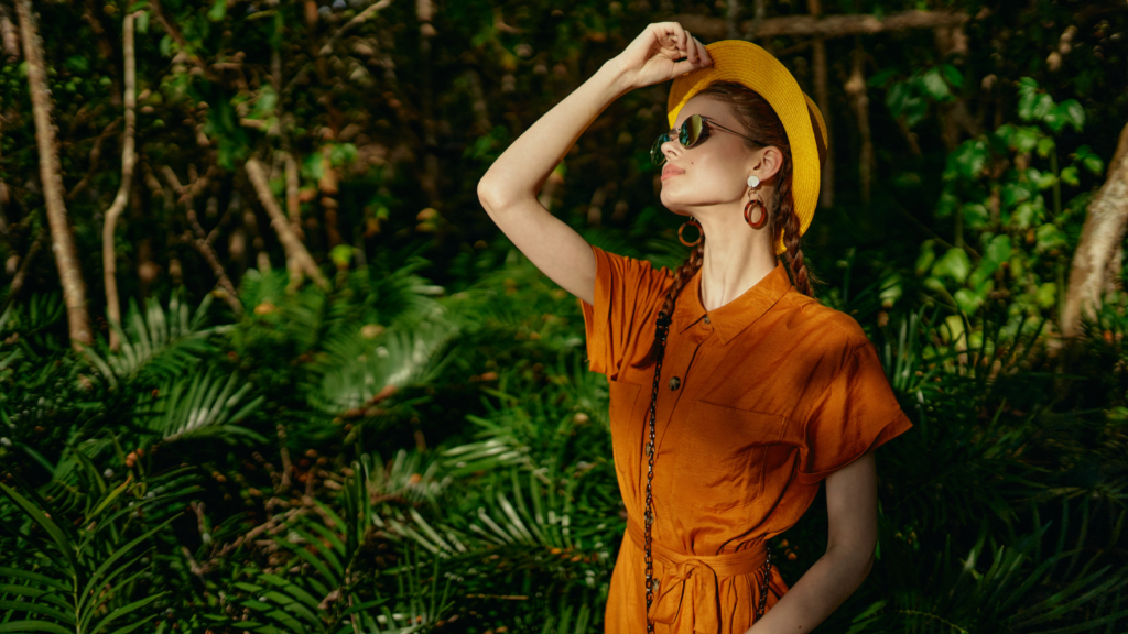 Stock photo of a woman in an orange sundress