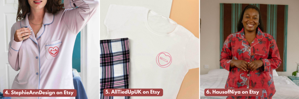 Graphic showing three photos of Valentine's Day Pyjamas for women
