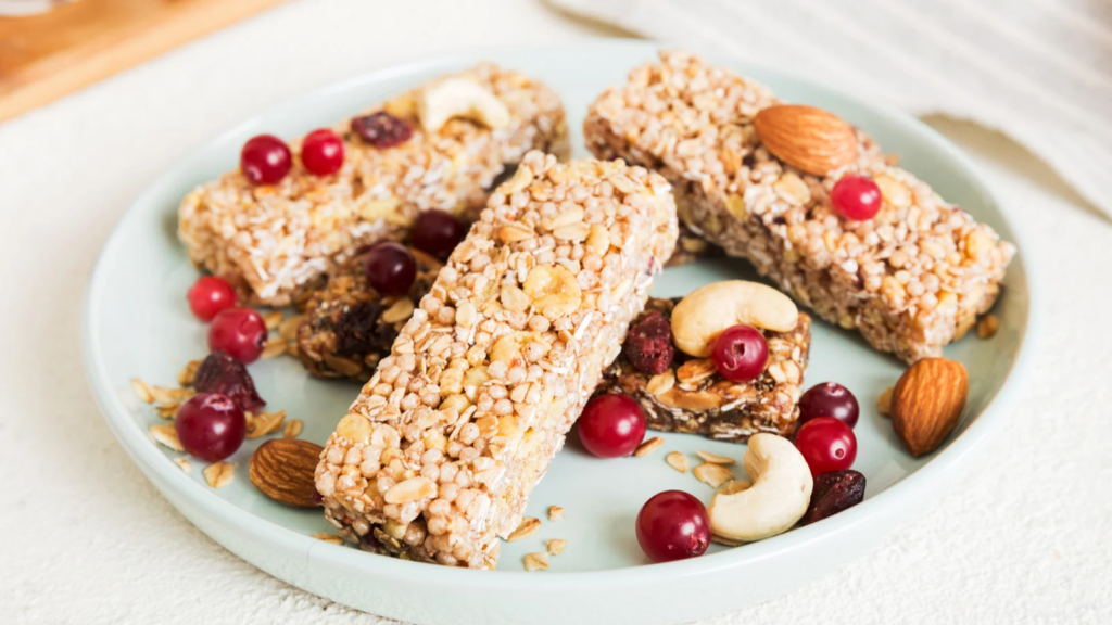 A stock photo from Canva of oat protein bars on a plate