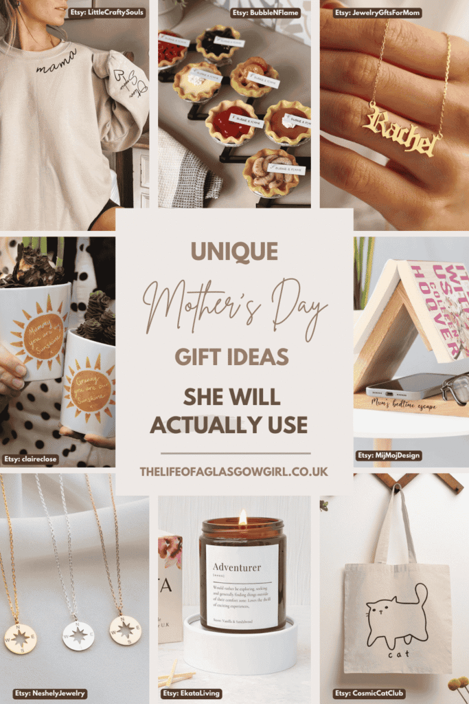 Pinterest Graphic for Unique Mother's Day Gift Ideas She Will Actually Use Blog Post on Thelifeofaglasgowgirl.co.uk