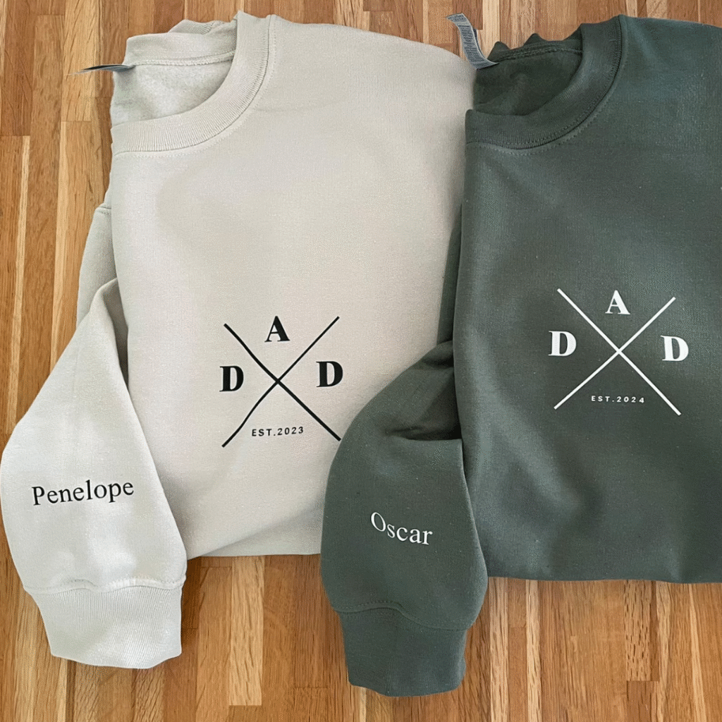 Photo of Personalised Dad Sweatshirt with Names on Sleeve by PrettyIittlePrinting on Etsy