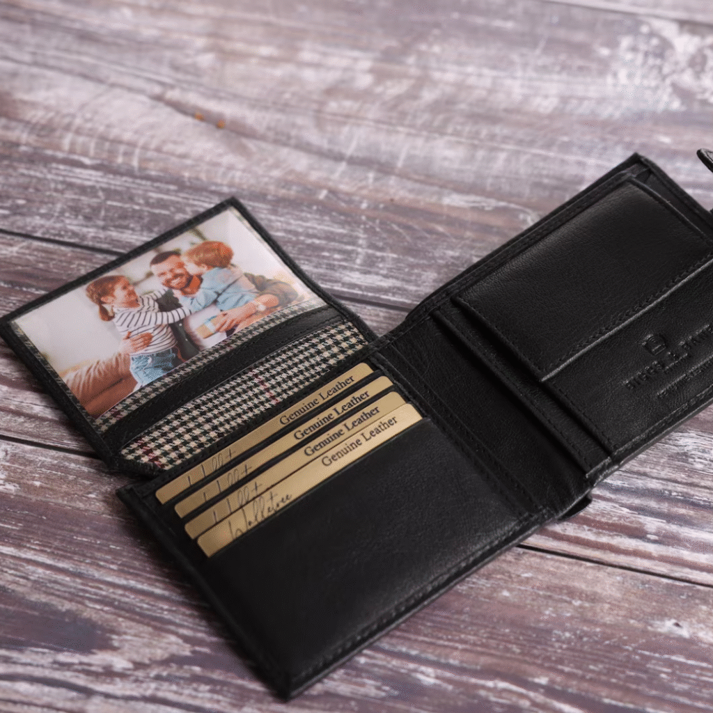 Photo by Walletree on Etsy of their personalised wallet for fathers day