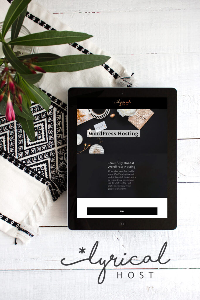 Mock-up photo from Lyrical Host which shows their website WordPress hosting page on an iPad- web hosting for beginners