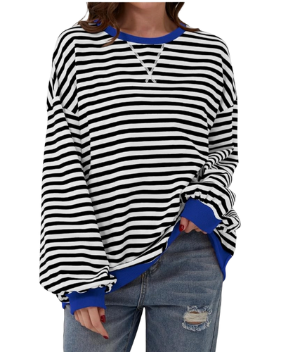 Oyamiki Women Oversized Sweatshirt Striped Crew Neck Jumper