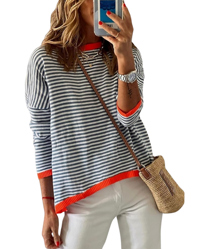 Cuptacc Ladies Jumpers Cotton Long Sleeve Tops Women Striped Sweatshirts Tunic Tshirts Women Crew Neck Jumper