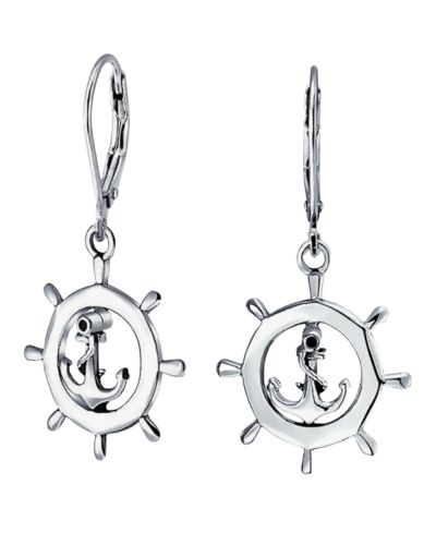 Tropical Beach Vacation Honeymoon Simple Nautical Boat Ship Wheel Anchor Dangle Earrings
