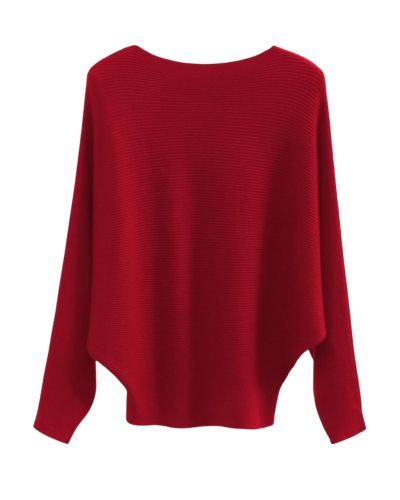 FULIER Boat Neck Batwing Sleeves Dolman Loose Knitted Sweaters and Pullovers Jumper Tops for Women One Size