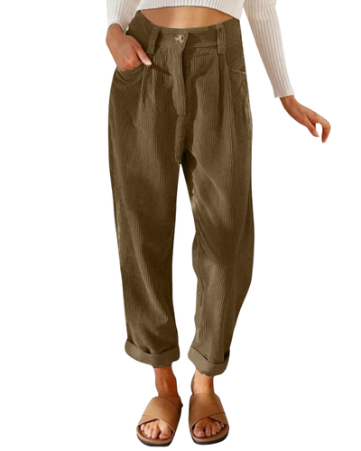 CheChury Corduroy Trousers Women Casual Trousers High Waisted Straight Leg Trousers with Pockets Loose Fit